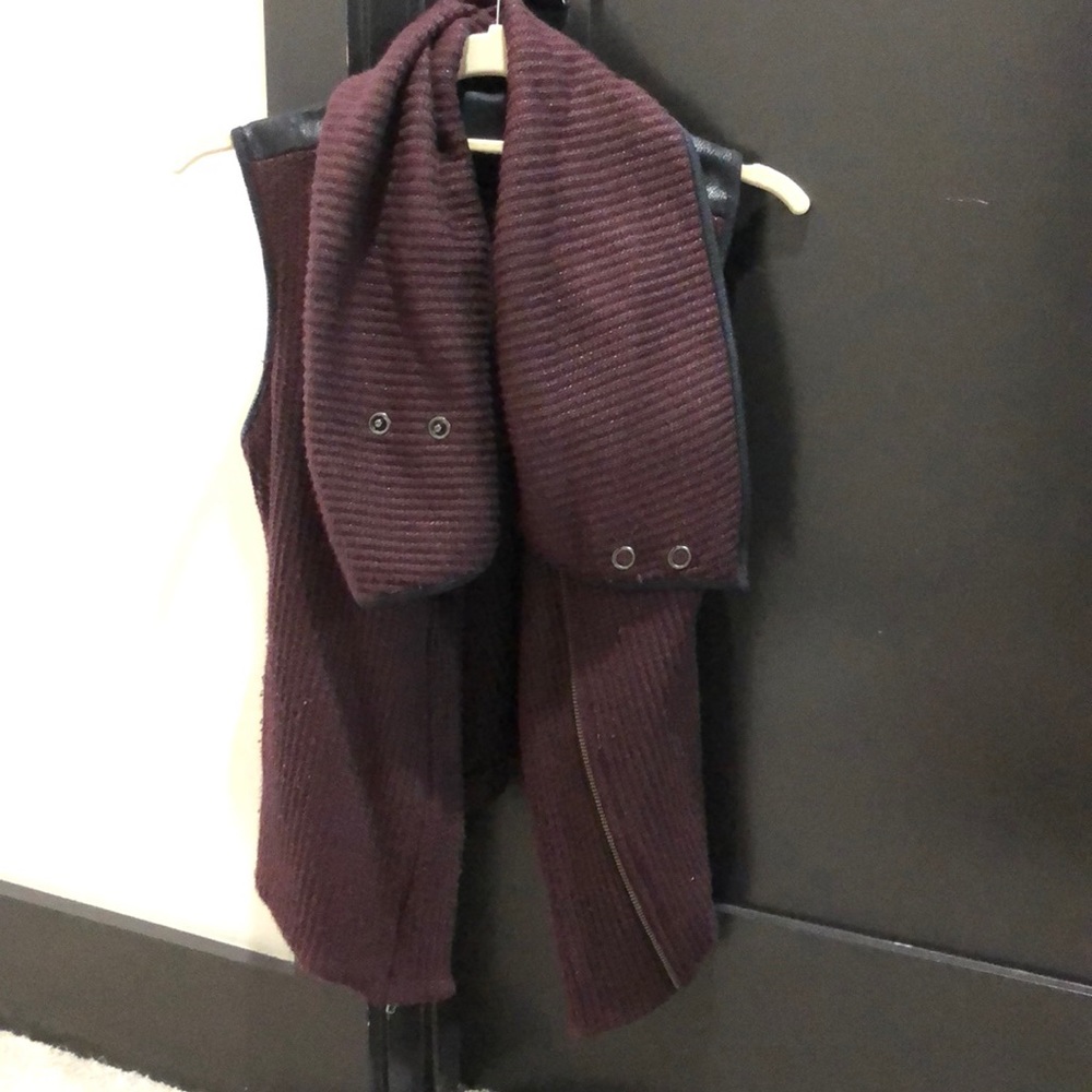 Burgundy vest with faux leather